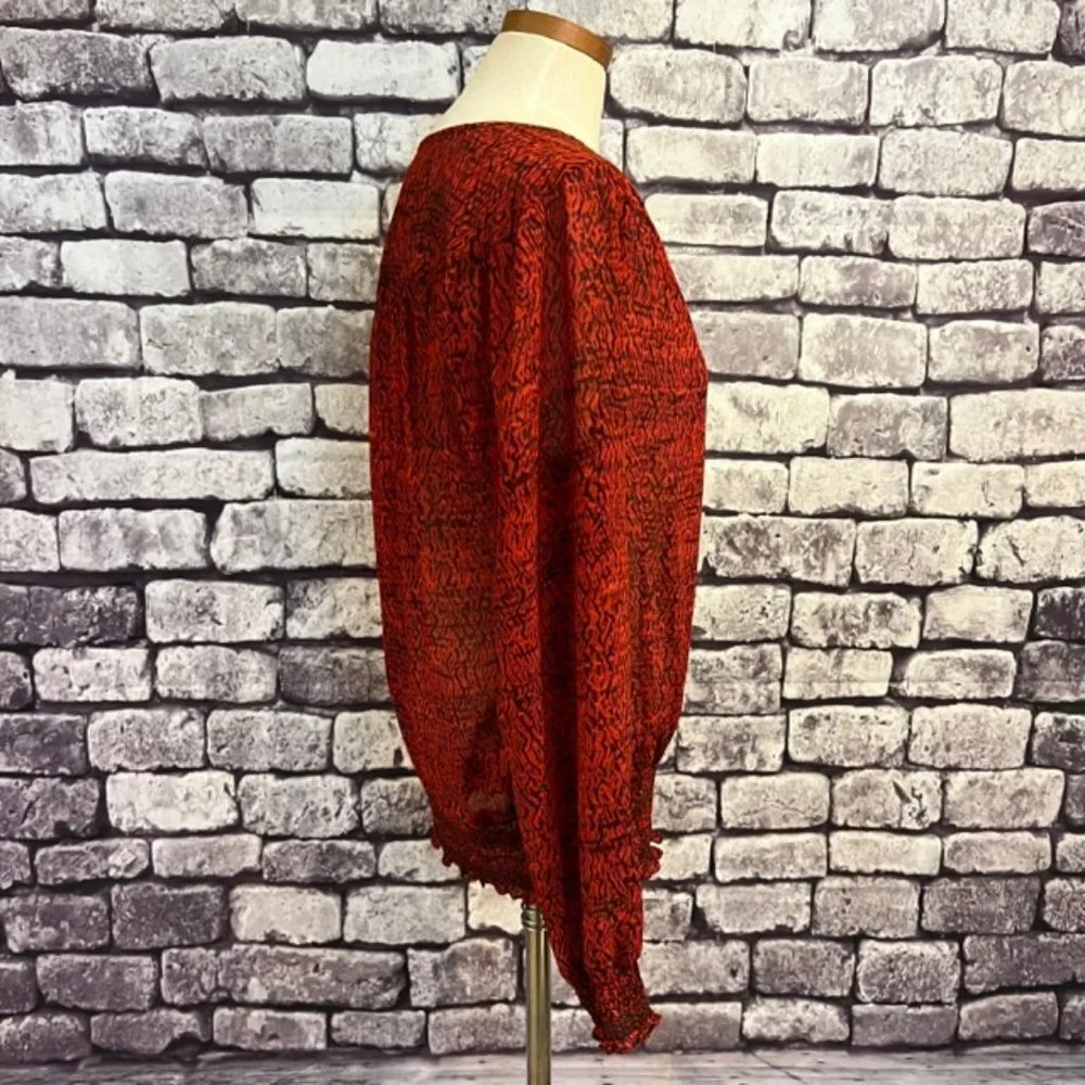 Michael Kors Red & Black Semi Sheer Long Sleeve Blouse Size M